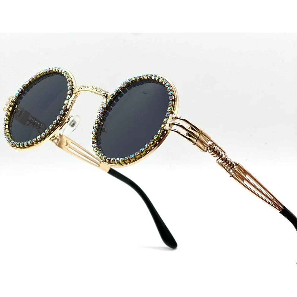 Sunglasses Gold Steampunk Rhinestone Christal 80's‎ 90's Black Fashion Vintage